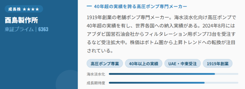 酉島製作所(6363)|成長株